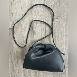 The Pouch Small Gathered Faux Leather Crossbody Handbag in Black Brand New